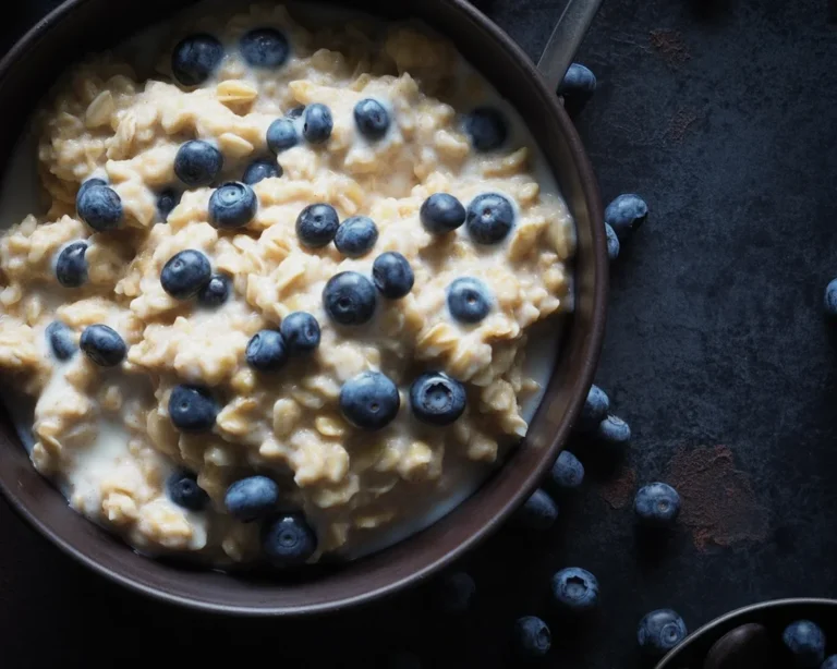 Bowl of overnight oats for weight loss topped with fruits and nuts for a nutritious breakfast.